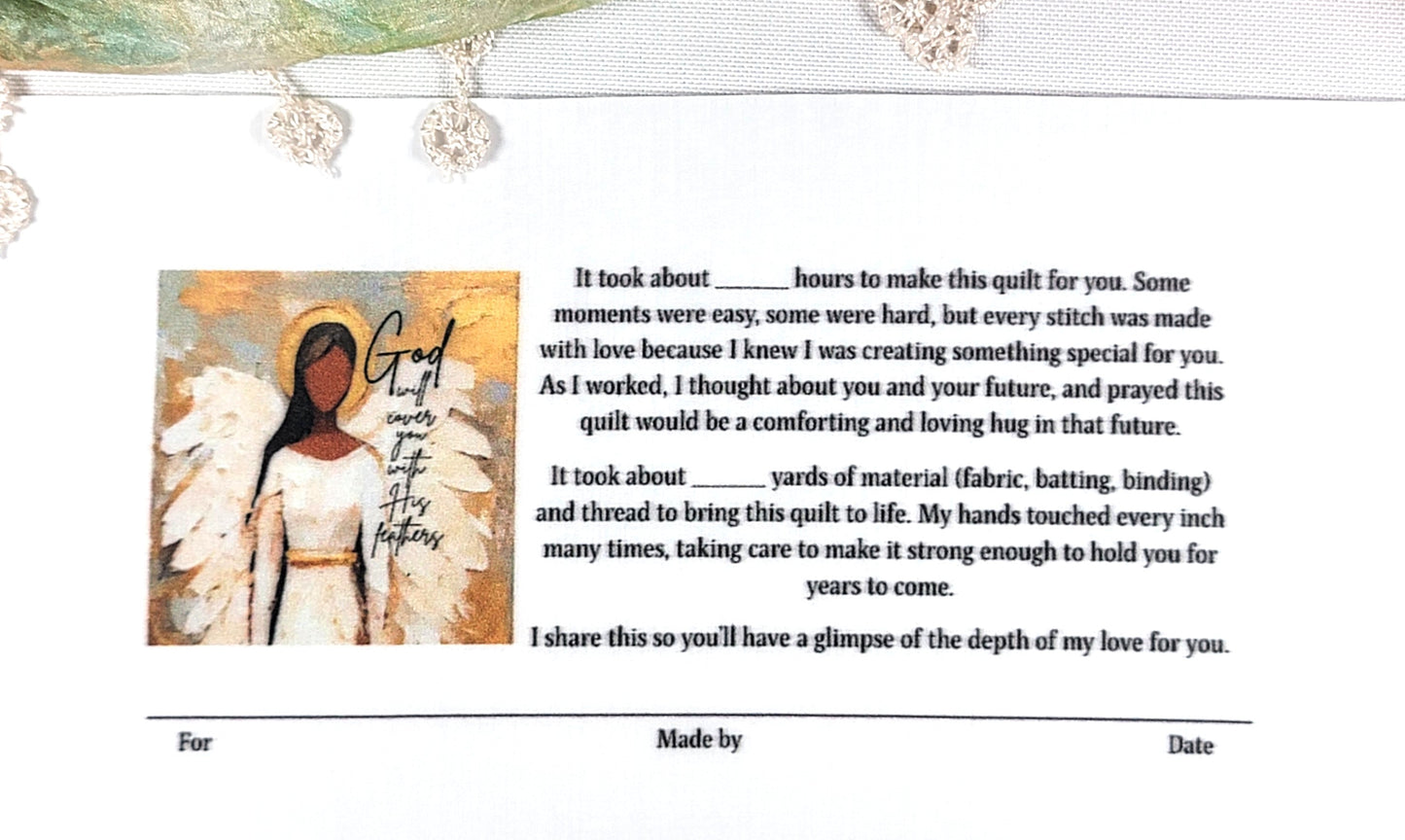 Quilt Label - God will cover you with His feathers