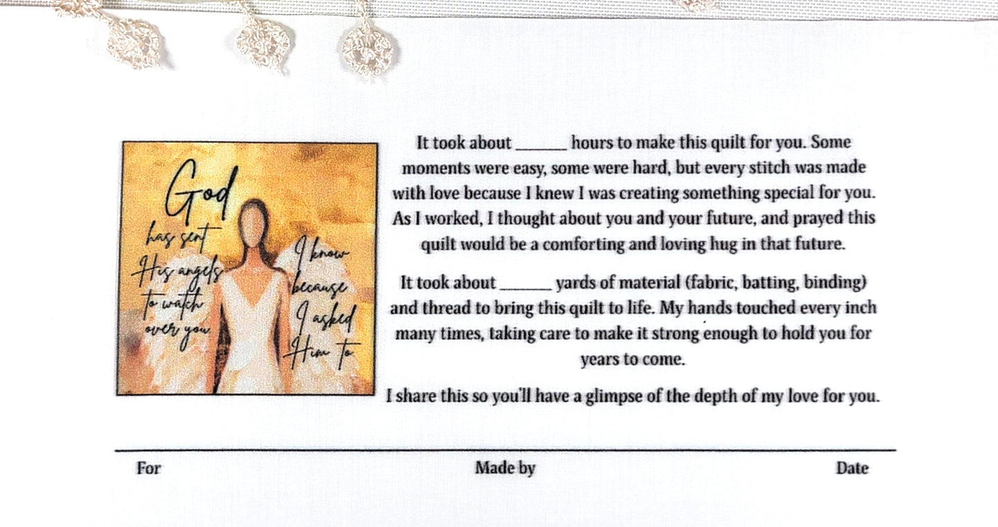 Quilt Label - God has sent His angels to watch over you