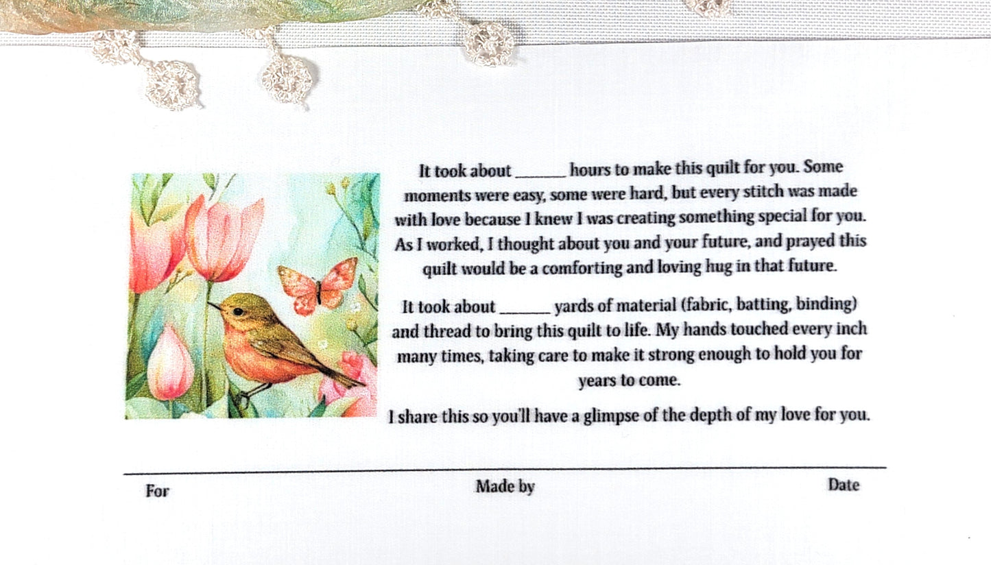 Quilt Label - Bird with Tulips - 1