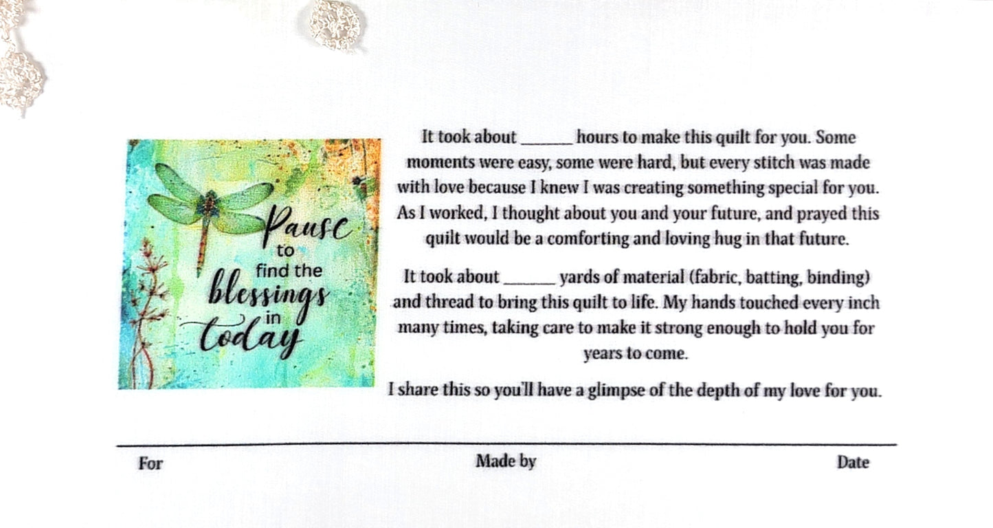 Quilt Label - Pause to find the blessings in today