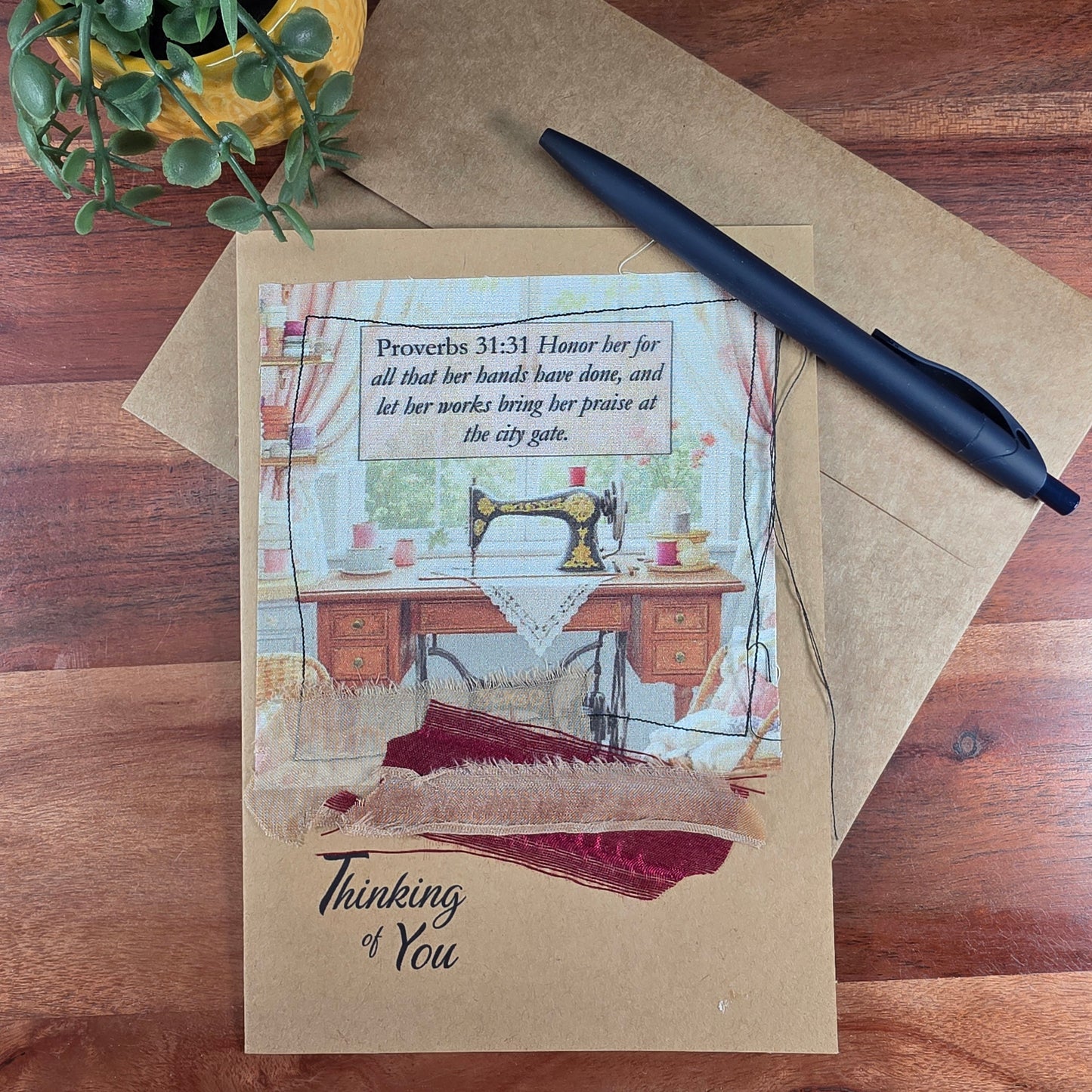 Fabric Art Card - Proverbs 31:31 Honor her for all that her hands have done, and let her works bring her praise at the city gate.