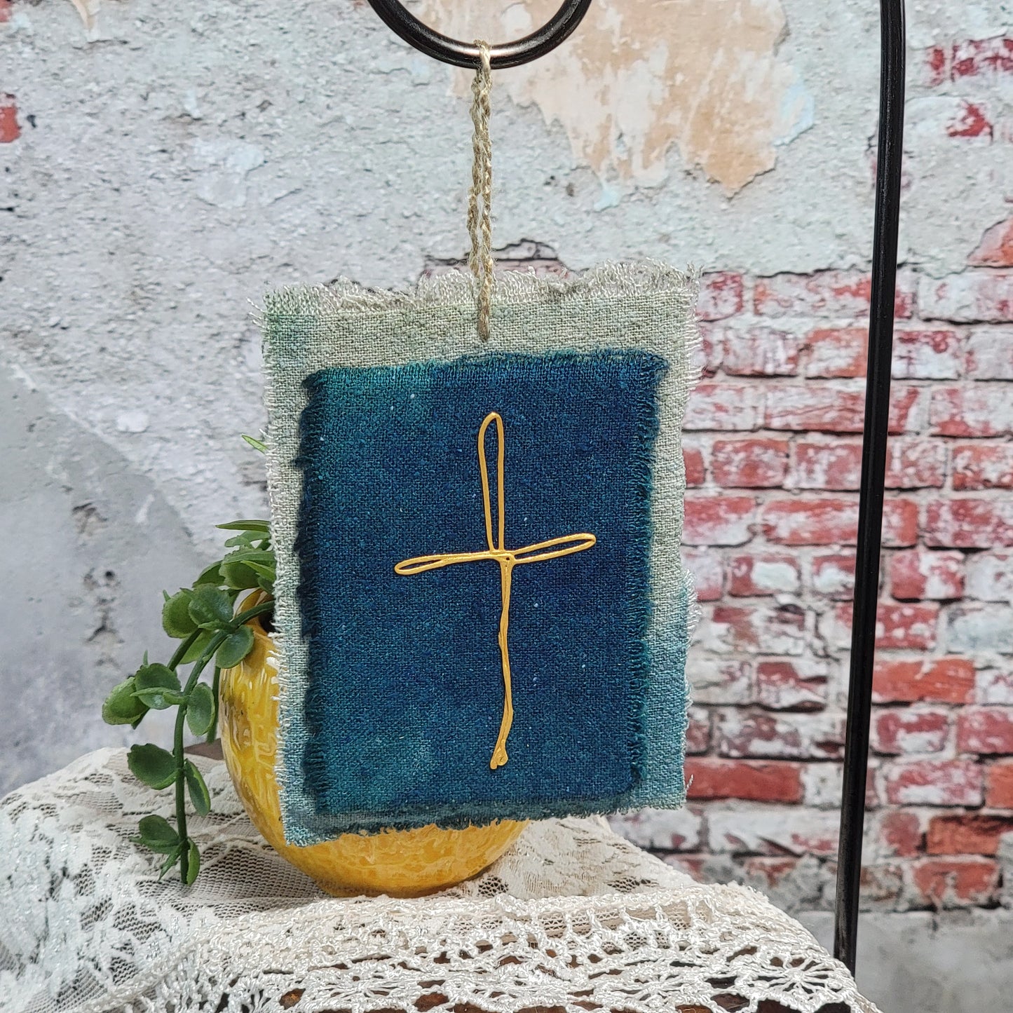 Silk Noil Cross Ornament - 7