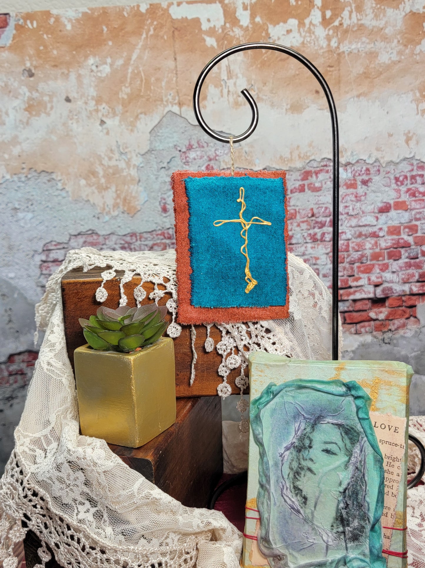 Silk Noil Cross Ornament - 7