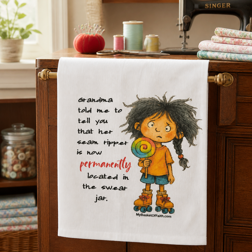 Tea Towel - Grandma told me to tell you that her seam ripper is now permanently located in the swear jar