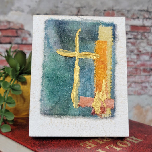 Swirled Cross on Silk Noil Mini Frame (329)