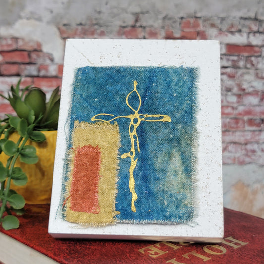 Swirled Cross on Silk Noil Mini Frame (324)