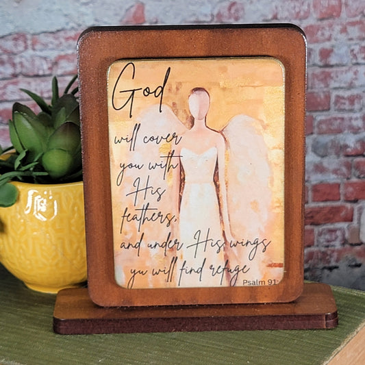 Embossed Digital Magnet - God will cover you with His feathers and under His wings you will find refuge