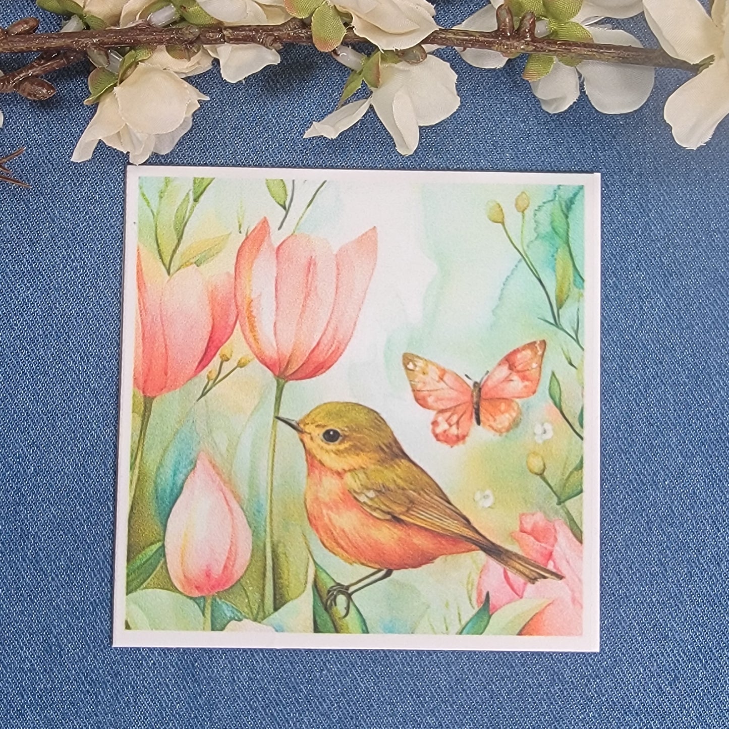 4" Quilt Block - Bird with Tulips