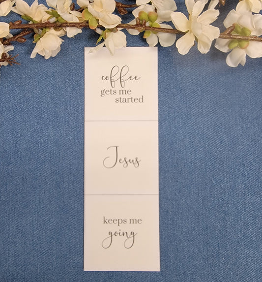 2" Quilt Blocks (set) - Coffee gets me started Jesus keeps me going - Ivory
