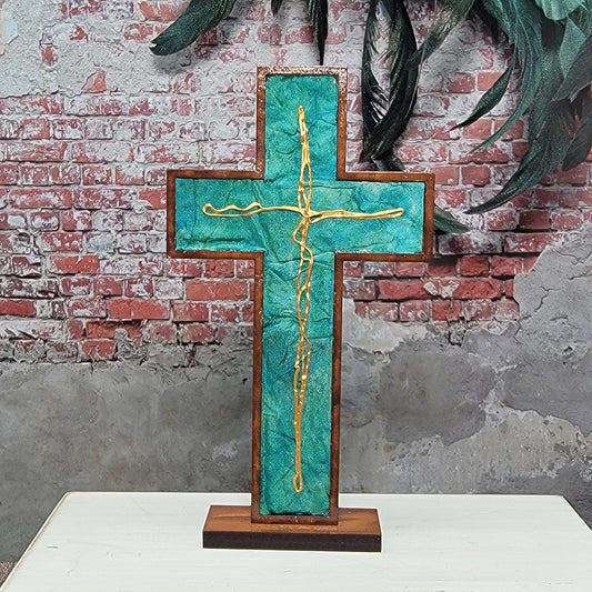 Standing Cross - Crinkled Silk w/ Gold Swirled Cross - 5