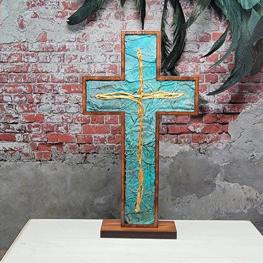 Standing Cross - Crinkled Silk w/ Gold Swirled Cross - 6