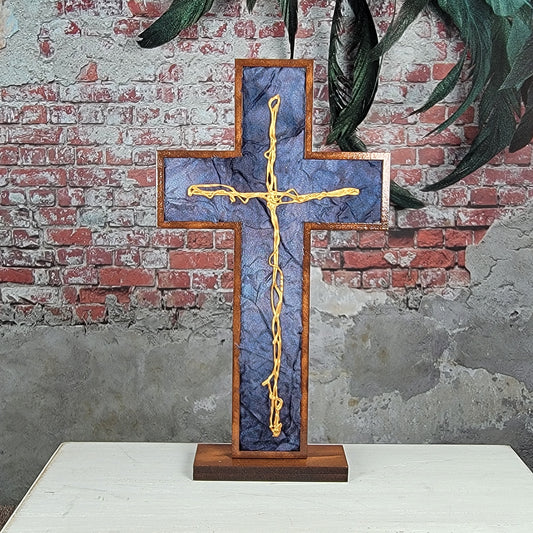 Standing Cross - Crinkled Silk w/ Gold Swirled Cross - 4
