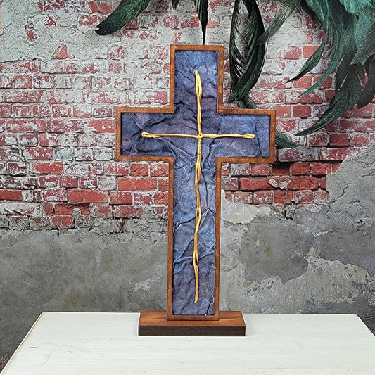 Standing Cross - Crinkled Silk w/ Gold Swirled Cross - 3