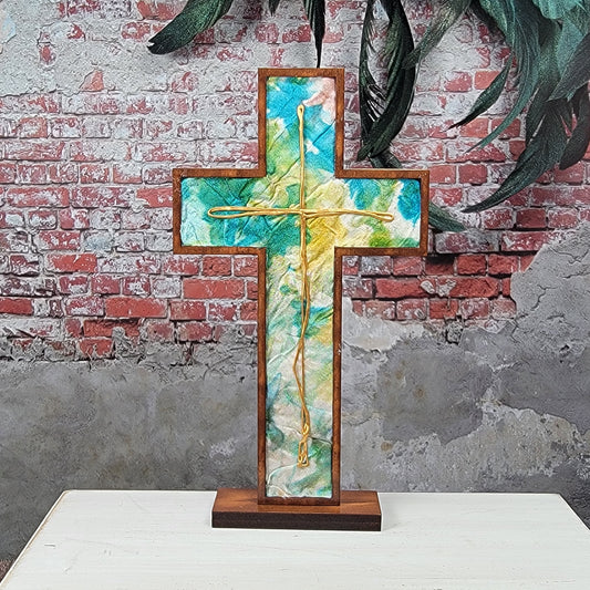 Standing Cross - Crinkled Silk w/ Gold Swirled Cross - 2