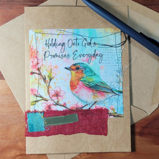 Fabric Art Card - Holding onto God's Promises Everyday