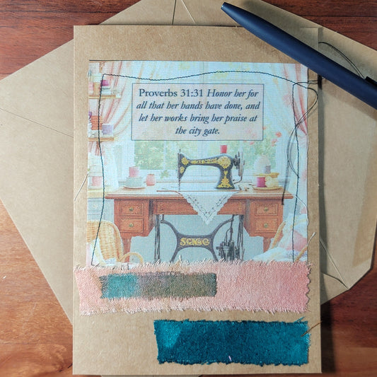Fabric Art Card - Proverbs 31:31 - 2