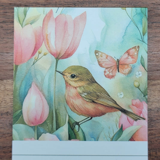 Bird with pink tulip - Notepad 3 x 8