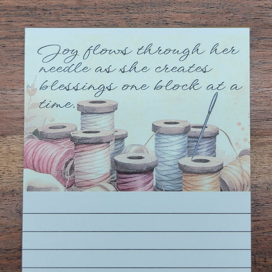 Joy flows through her needle as she creates blessings one block at a time - Notepad 3 x 8