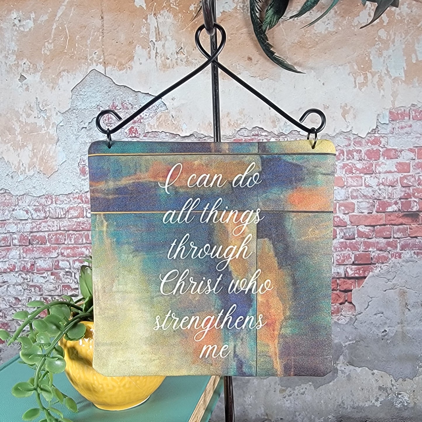 I can do all things through Christ who strengthens me - 4" Quilt Block Wall Art w/ Wire