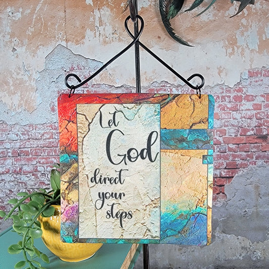 Let God direct your steps - 4" Quilt Block Wall Art w/ Wire