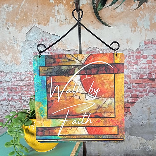 Walk by Faith - 4" Quilt Block Wall Art w/ Wire
