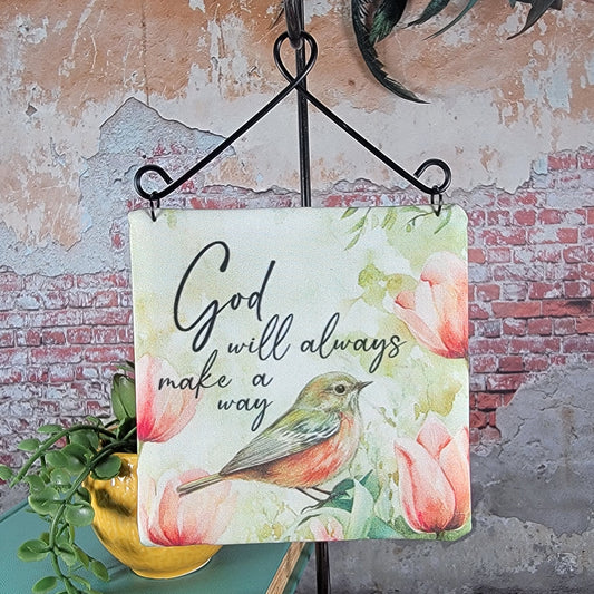 God will always make a way - 4" Quilt Block Wall Art w/ Wire