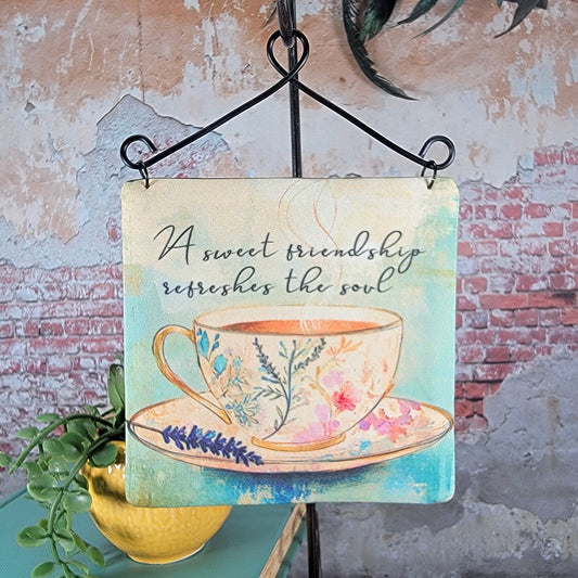 A sweet friendship refreshes the soul - 4" Quilt Block Wall Art w/ Wire