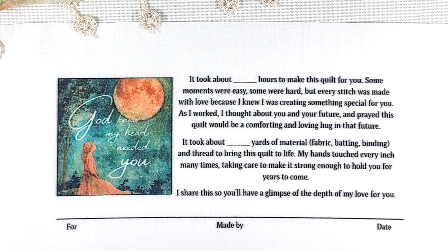 Quilt Label - God knew my heart needed you