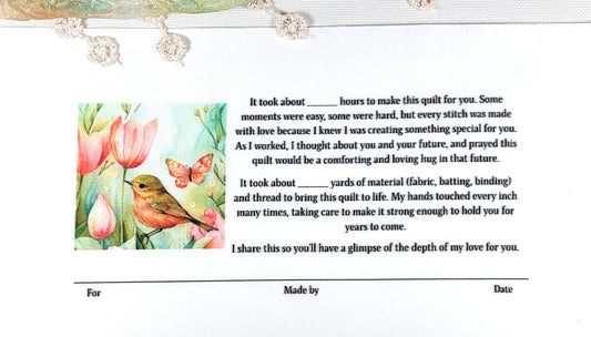 Quilt Label - Bird with Tulips - 1