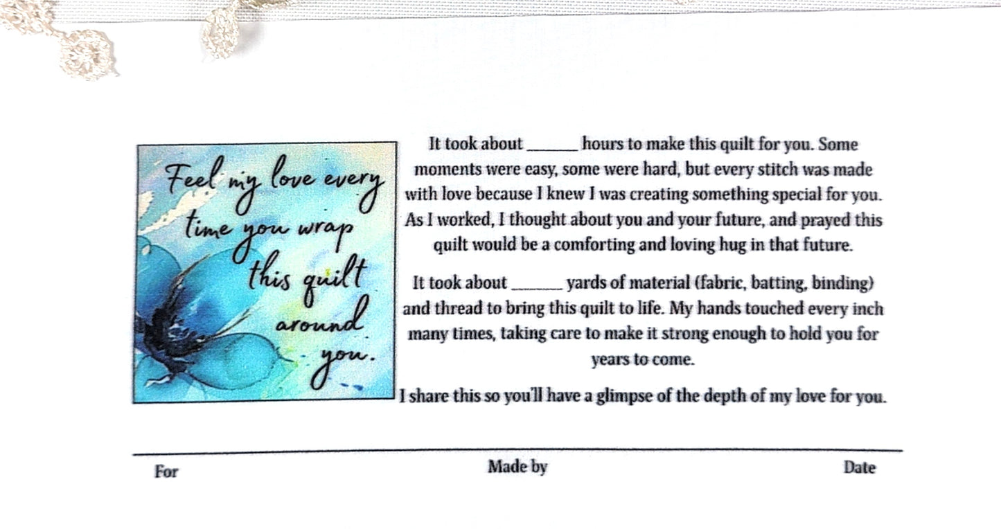 Quilt Label - Feel my love every time you wrap this quilt around you