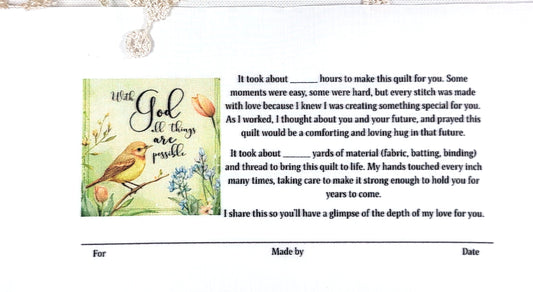 Quilt Label - With God all things are possible