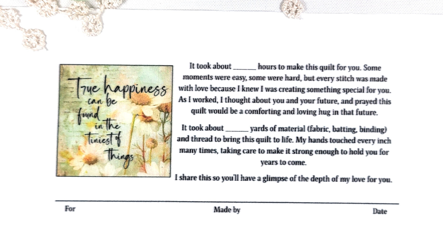 Quilt Label - True happiness can be found in the tiniest of things