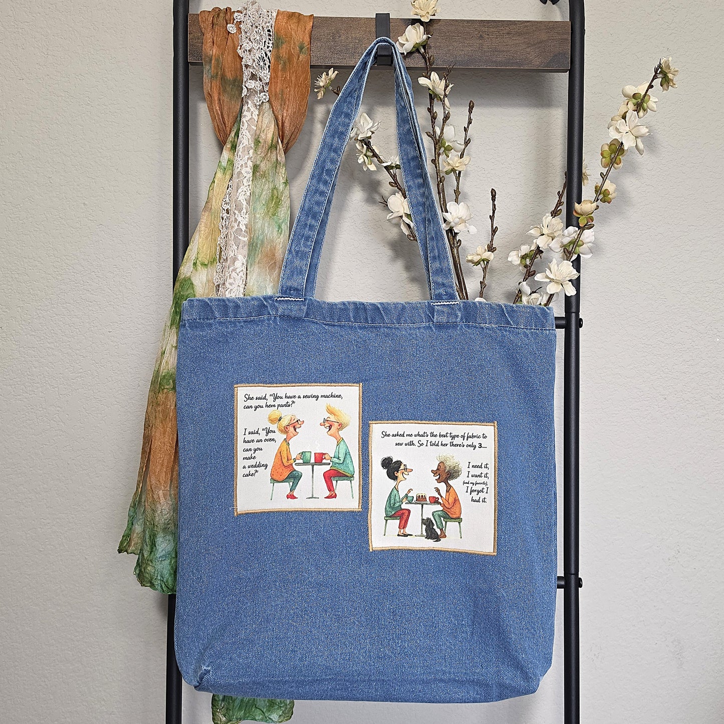 Quilter's Humor - Denim Tote Bag - 3