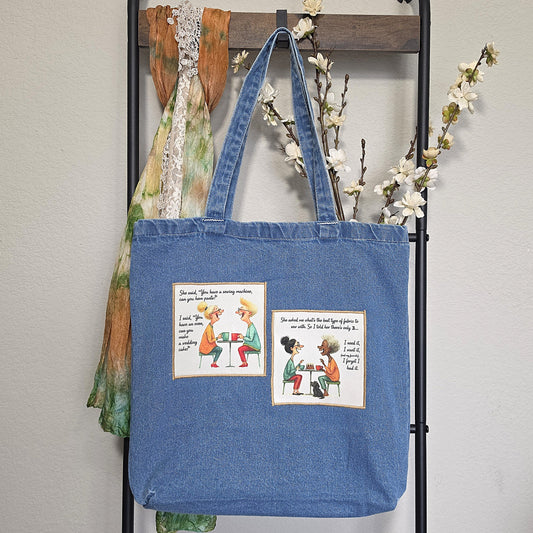 Quilter's Humor - Denim Tote Bag - 3