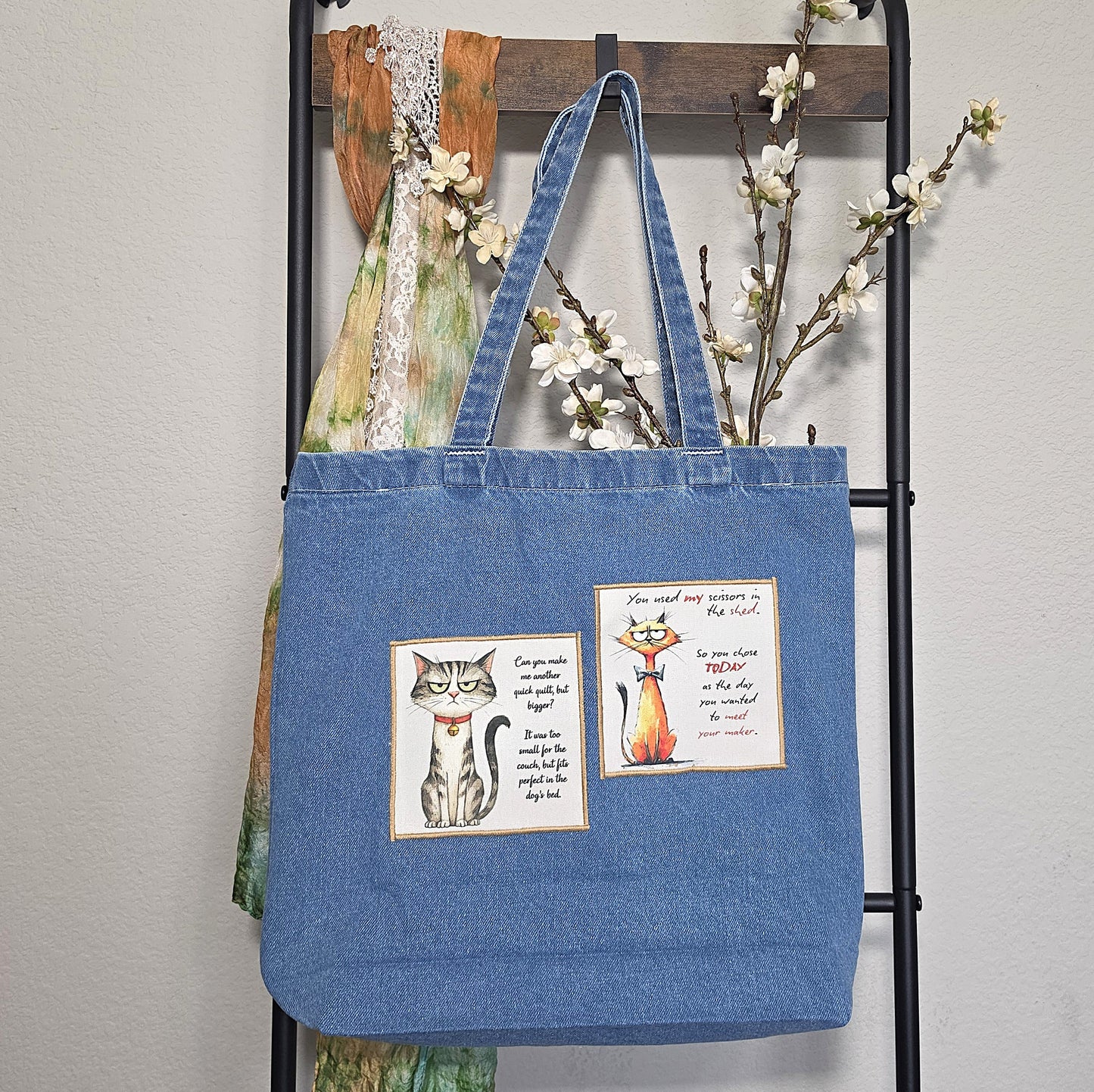 Quilter's Humor - Denim Tote Bag - 1