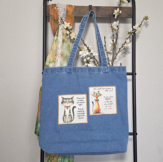 Quilter's Humor - Denim Tote Bag - 1