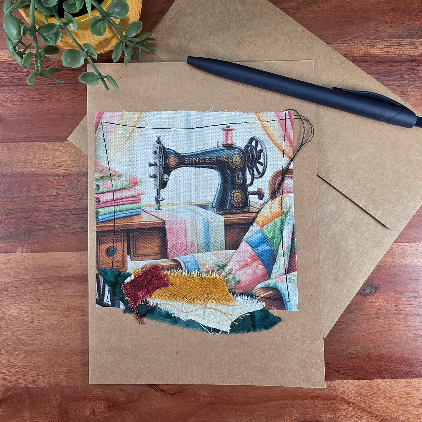 Fabric Art Card - Singer machine sewing
