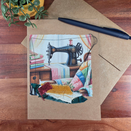 Fabric Art Card - Singer machine sewing