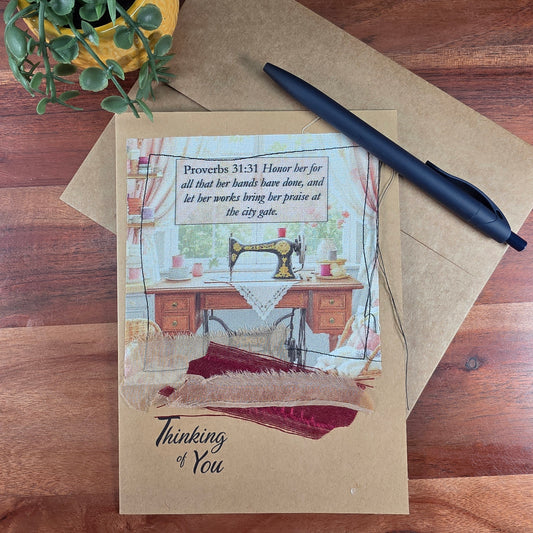 Fabric Art Card - Proverbs 31:31 Honor her for all that her hands have done, and let her works bring her praise at the city gate.