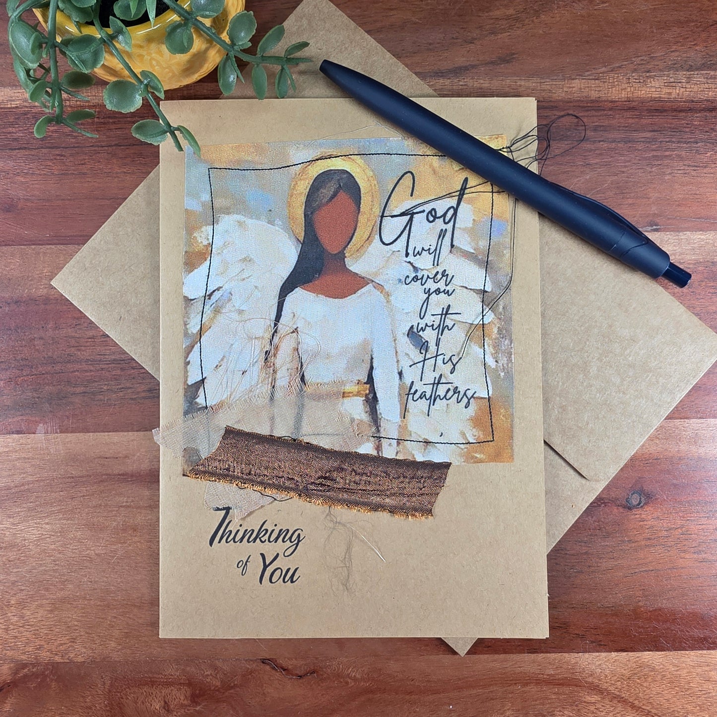 Fabric Art Card - God will cover you with His feathers