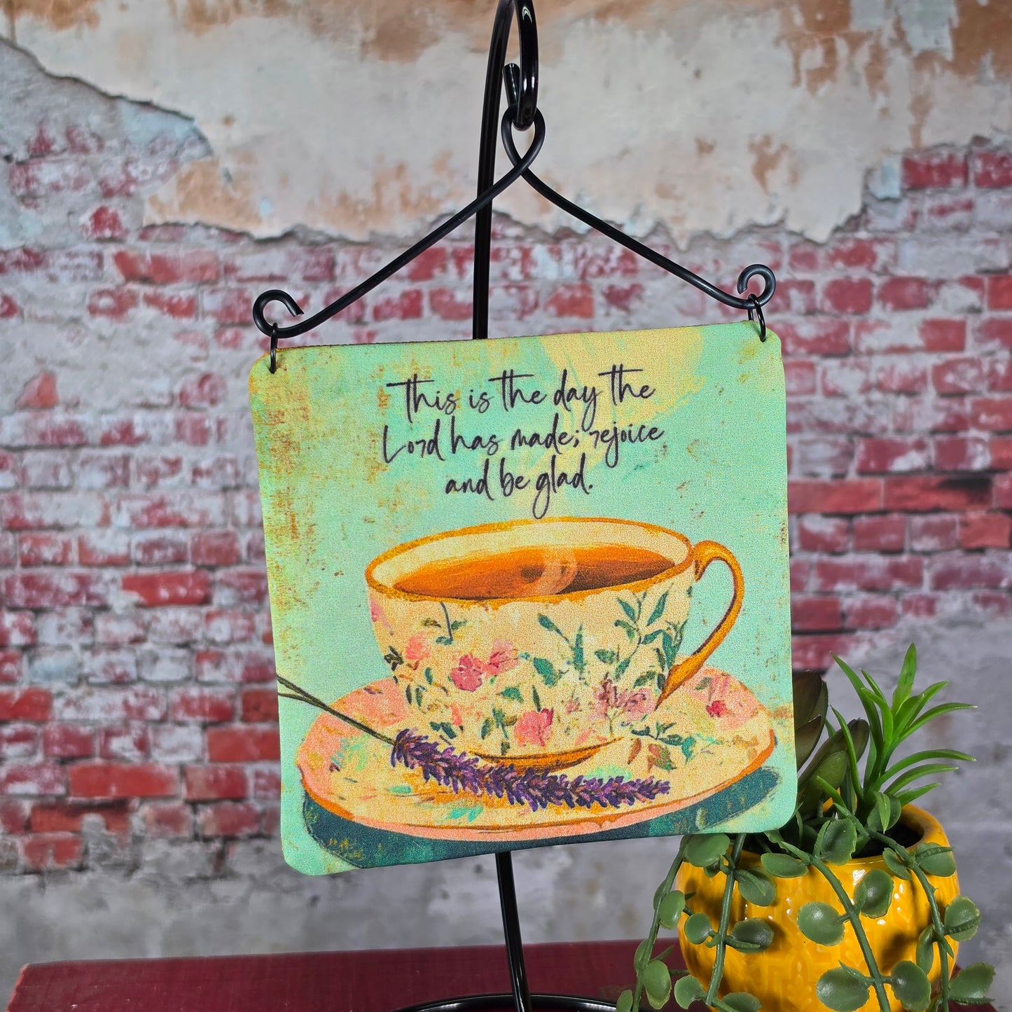 This is the day the Lord has made rejoice and be glad - 4" Quilt Block Wall Art w/ Wire