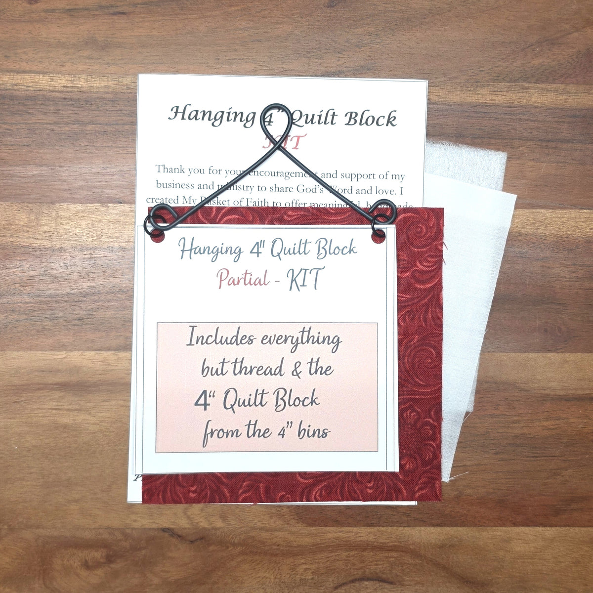 Kit - 4” Quilt Block Wall Hanging with wire - PARTIAL Kit