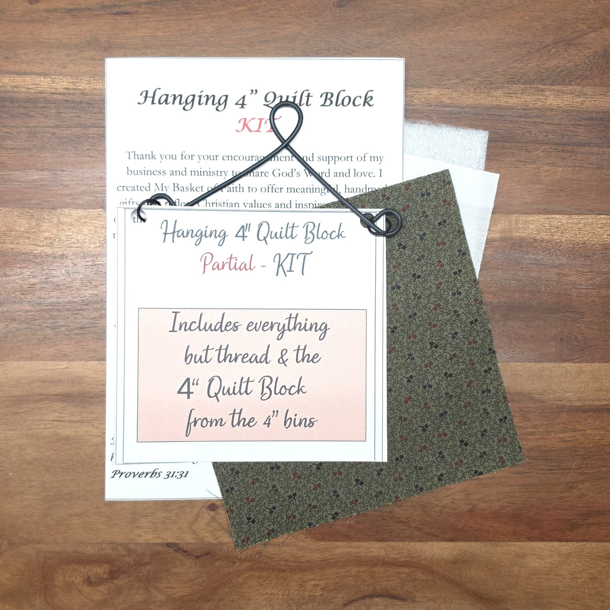 Kit - 4” Quilt Block Wall Hanging with wire - PARTIAL Kit