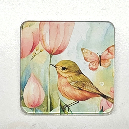 Acrylic Magnet - Bird with Pink Tulip