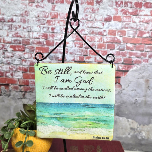 Be still and know that I am God - 4" Quilt Block Wall Art w/ Wire