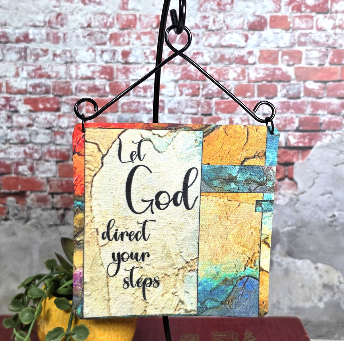 Let God direct your steps - 4" Quilt Block Wall Art w/ Wire