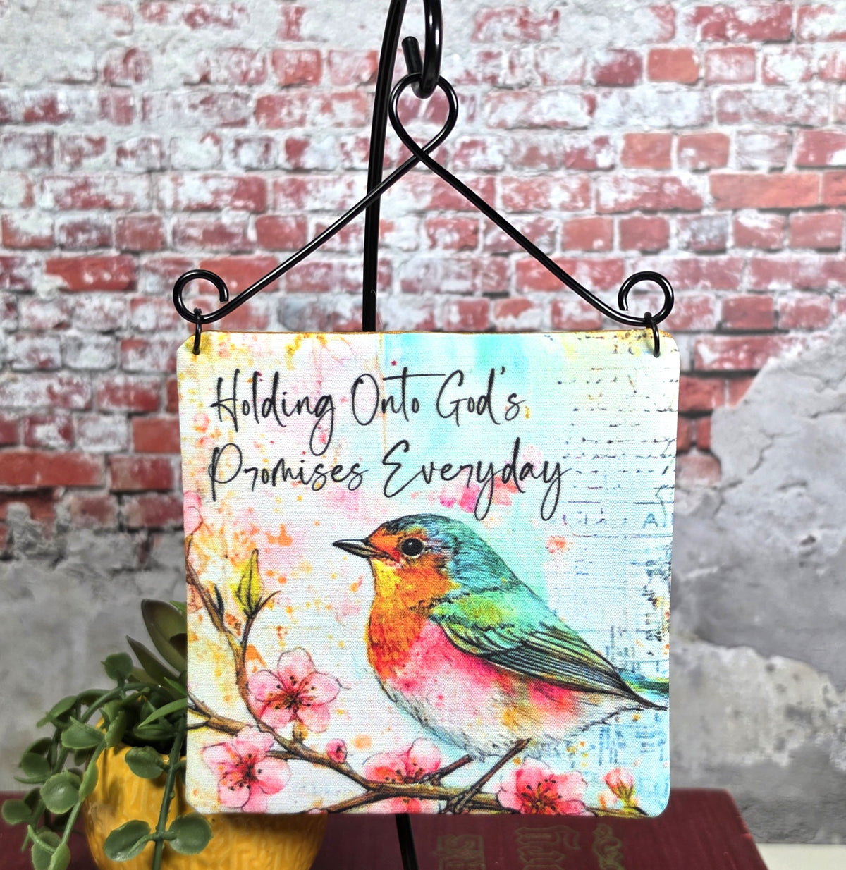 Holding Onto Promises Every Day - 4" Quilt Block Wall Art w/ Wire