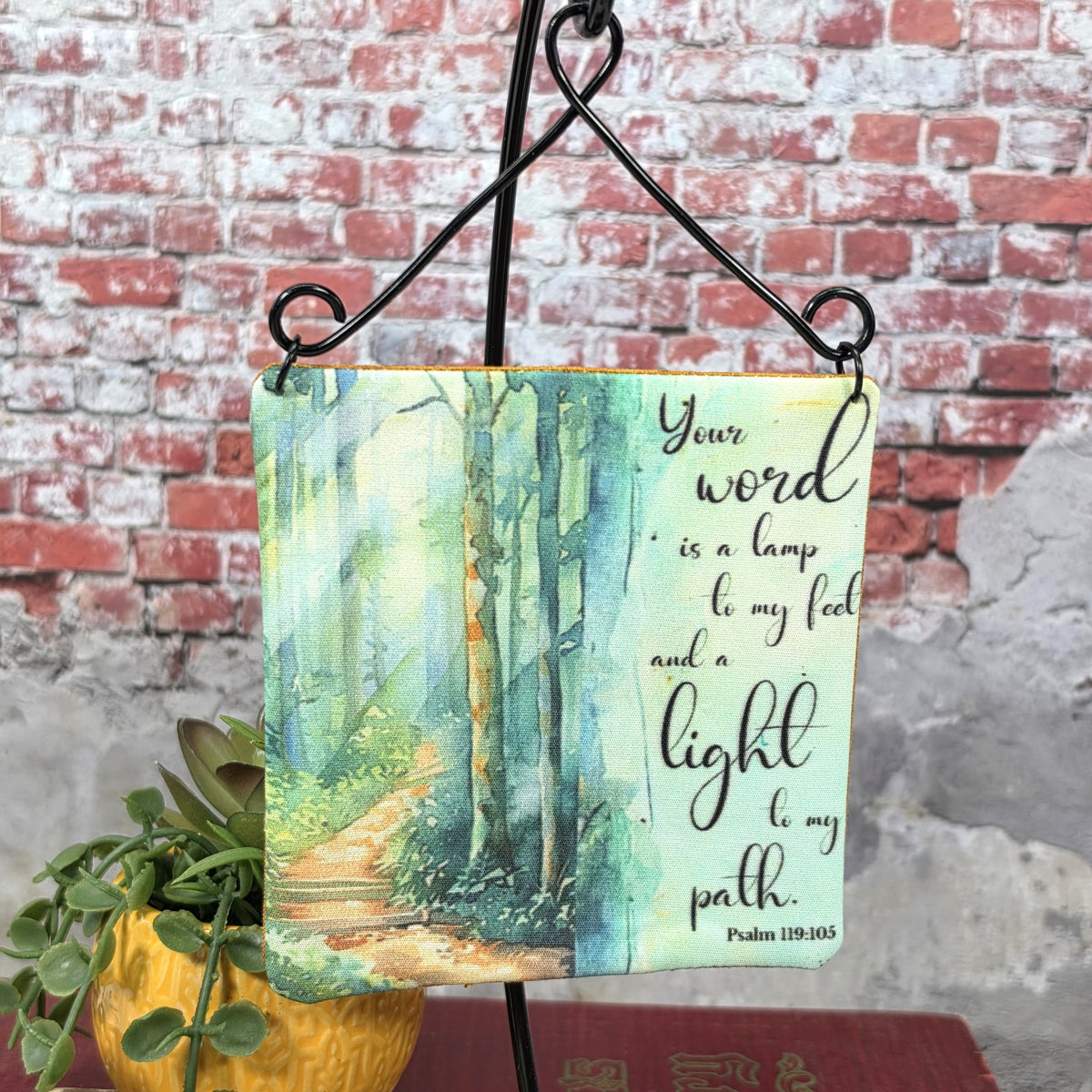 Your word is a lamp to my feet and a light to my path - 4" Quilt Block Wall Art w/ Wire