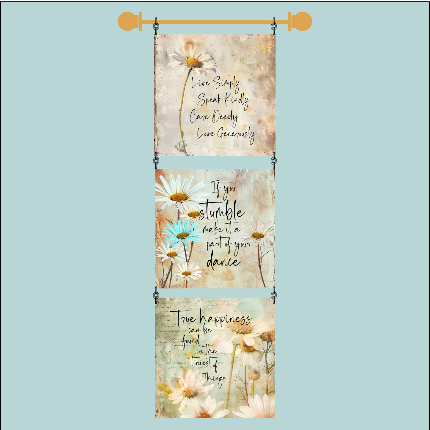 3 Set 4" Quilt Block Wall Hanging with Dowel - Daisies from Heaven Kit
