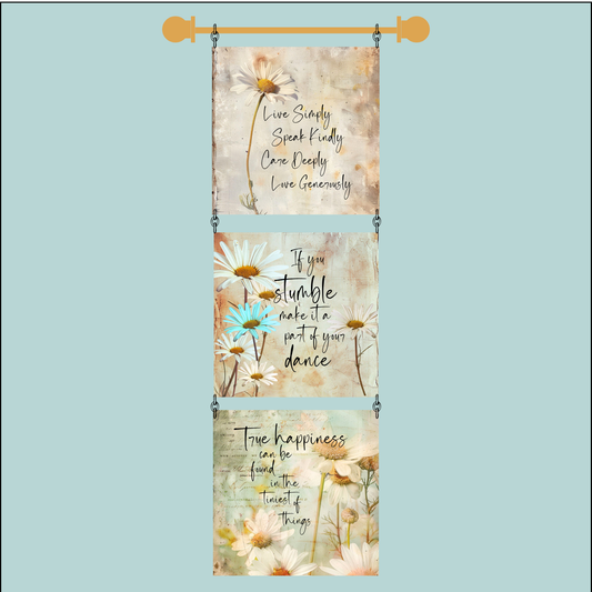 3 Set 4" Quilt Block Wall Hanging with Dowel - Daisies from Heaven Kit